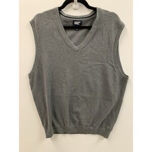 Lands' End Men's Sweater Vest Large Gray Cotton V-Neck Pullover Classic